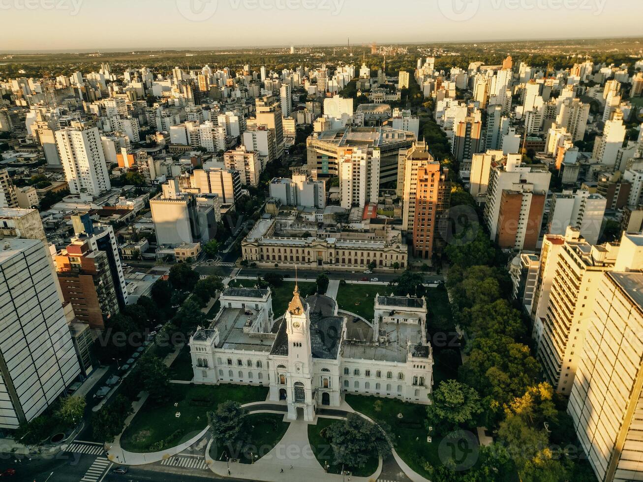 aerial view of Plaza Moreno Fountain in la plata town in Argentina photo