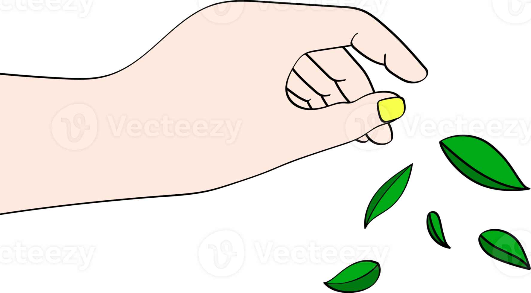 line art of hand scattering leaves. illustration for nature, environment, abstract concept transparent background.. png