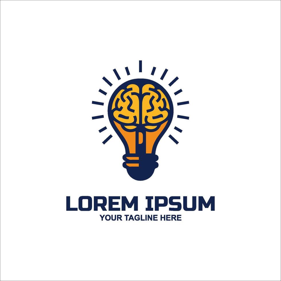 Bright logo with linear brain icon inside a light bulb. vector