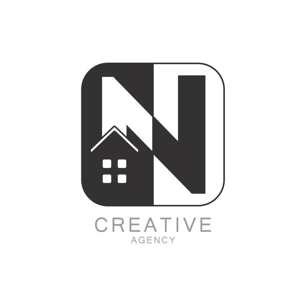 Modern Creative Agency N Logo Design with Monogram and House Icon vector