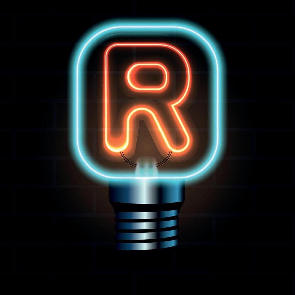 Glowing Neon Letter R in Lightbulb Design Illustration vector