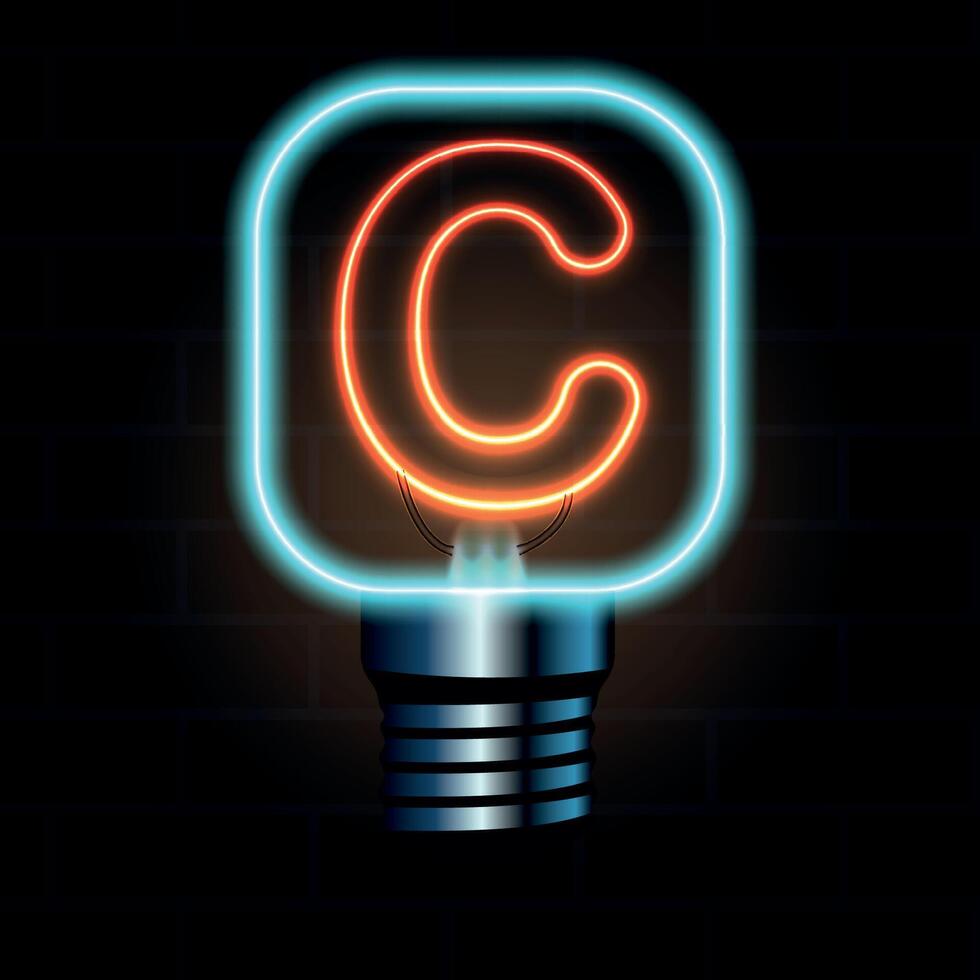 Glowing Neon Letter C in Lightbulb Design Illustration vector