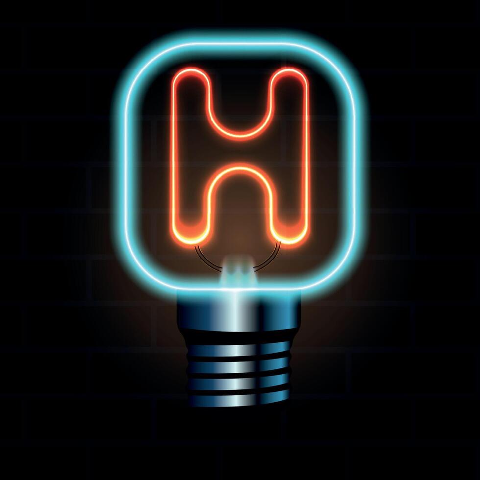 Glowing Neon Letter H in Lightbulb Design Illustration vector