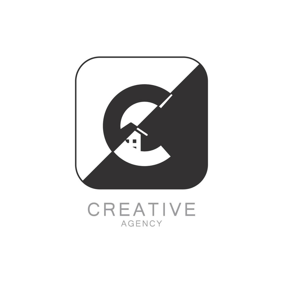 Modern Creative Agency C Logo Design with Monogram and House Icon vector