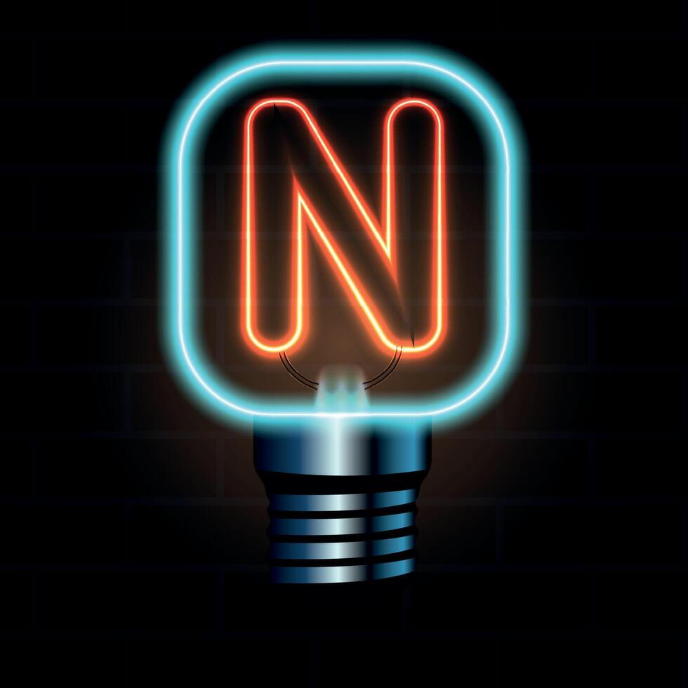 Glowing Neon Letter N in Lightbulb Design Illustration vector