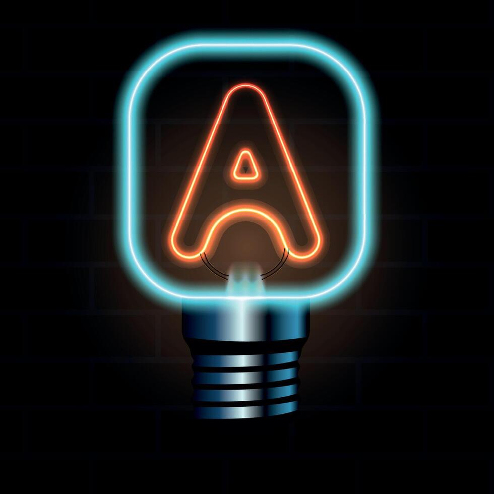Glowing Neon Letter A in Lightbulb Design Illustration vector