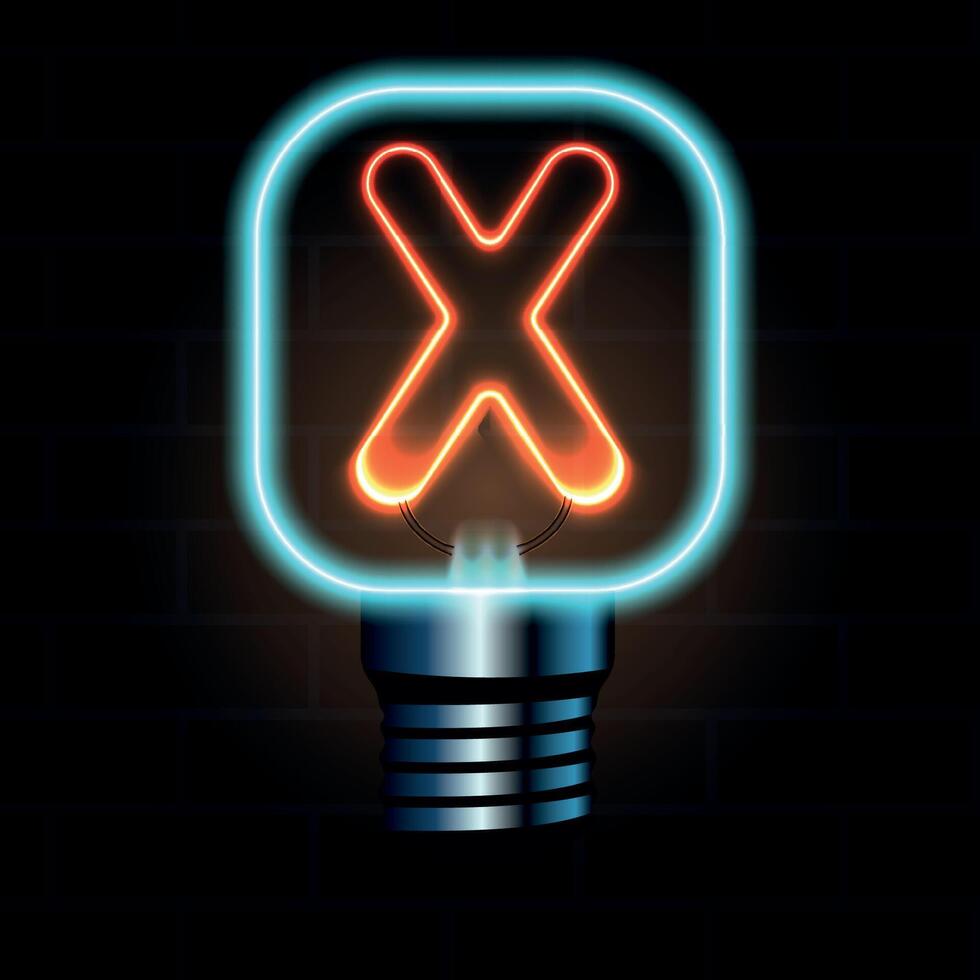 Glowing Neon Letter X in Lightbulb Design Illustration vector