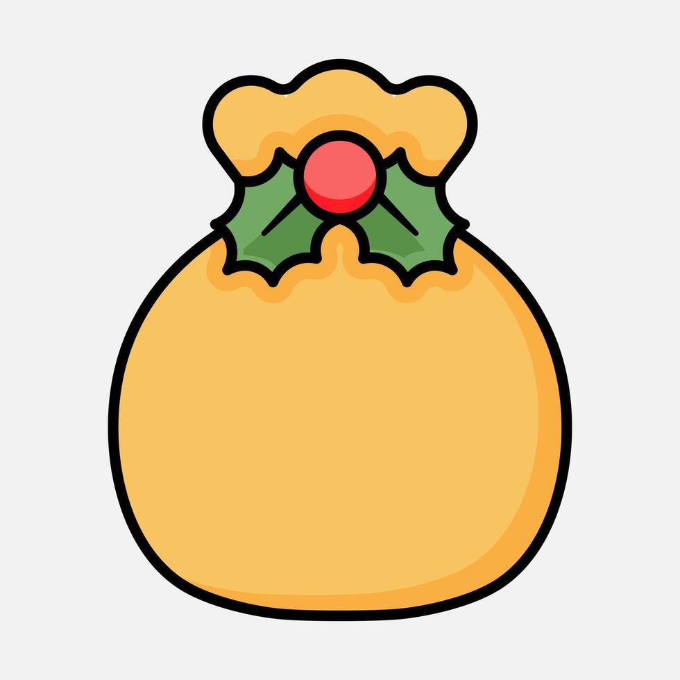 Yellow Santa Claus Sack with leaf garland icon logo vector
