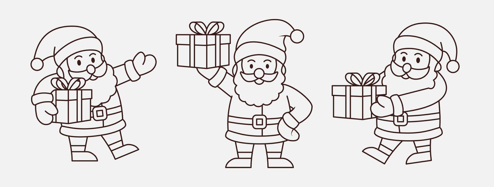 Santa Claus welcomes christmas outline icon set vector
