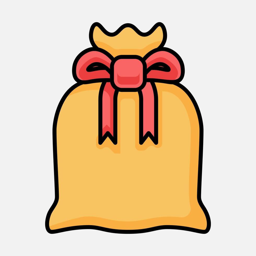 Yellow Santa Claus sack with ribbon icon logo vector