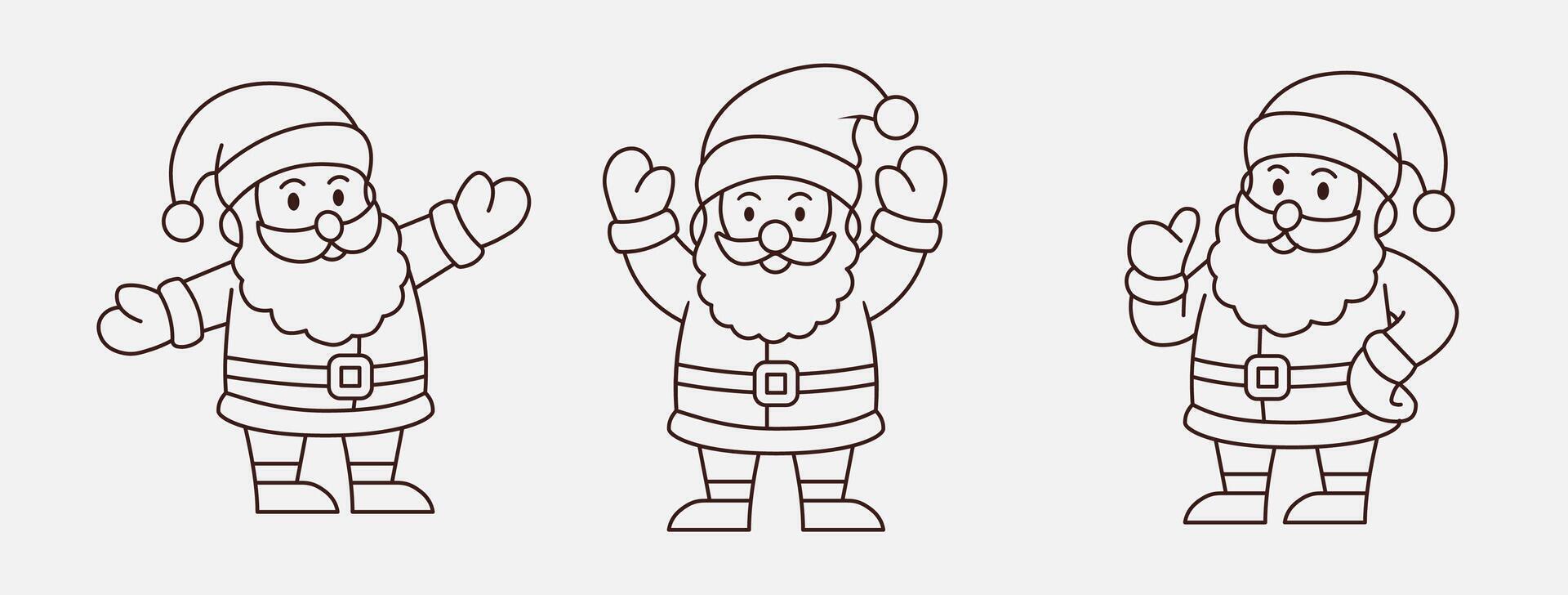 Santa Claus carrying gift sack outline icon set vector
