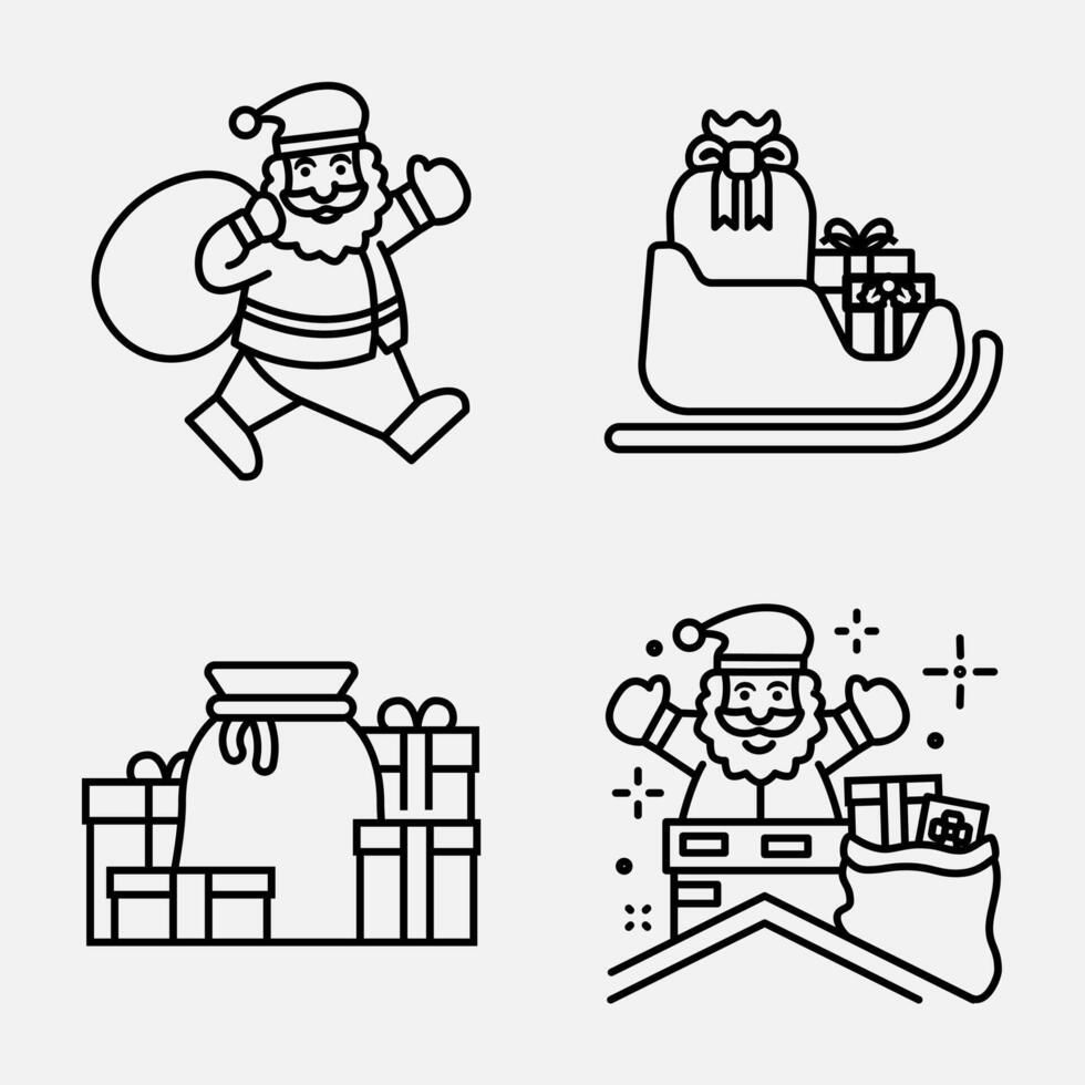 Santa claus activity with christmas gift sack icon set vector