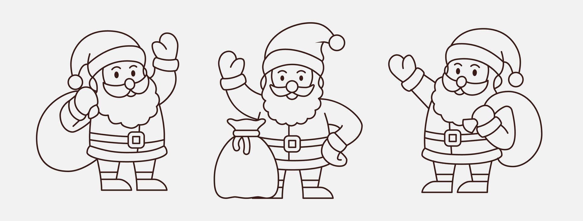 Santa Claus happy christmas outline icon set vector