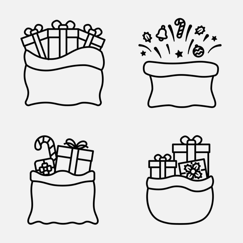 Santa claus sack with many christmas gifts icon set vector