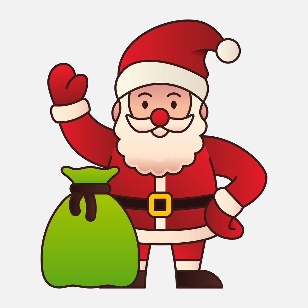 Santa Claus waving hand with gift sack icon vector