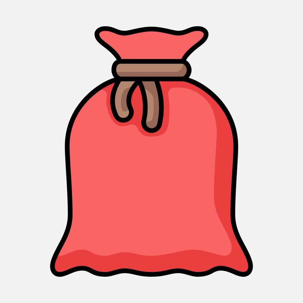 Red Santa Claus sack with rope icon logo vector