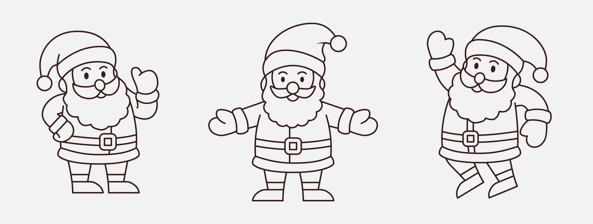 Santa Claus brings christmas gifts outline icon set vector