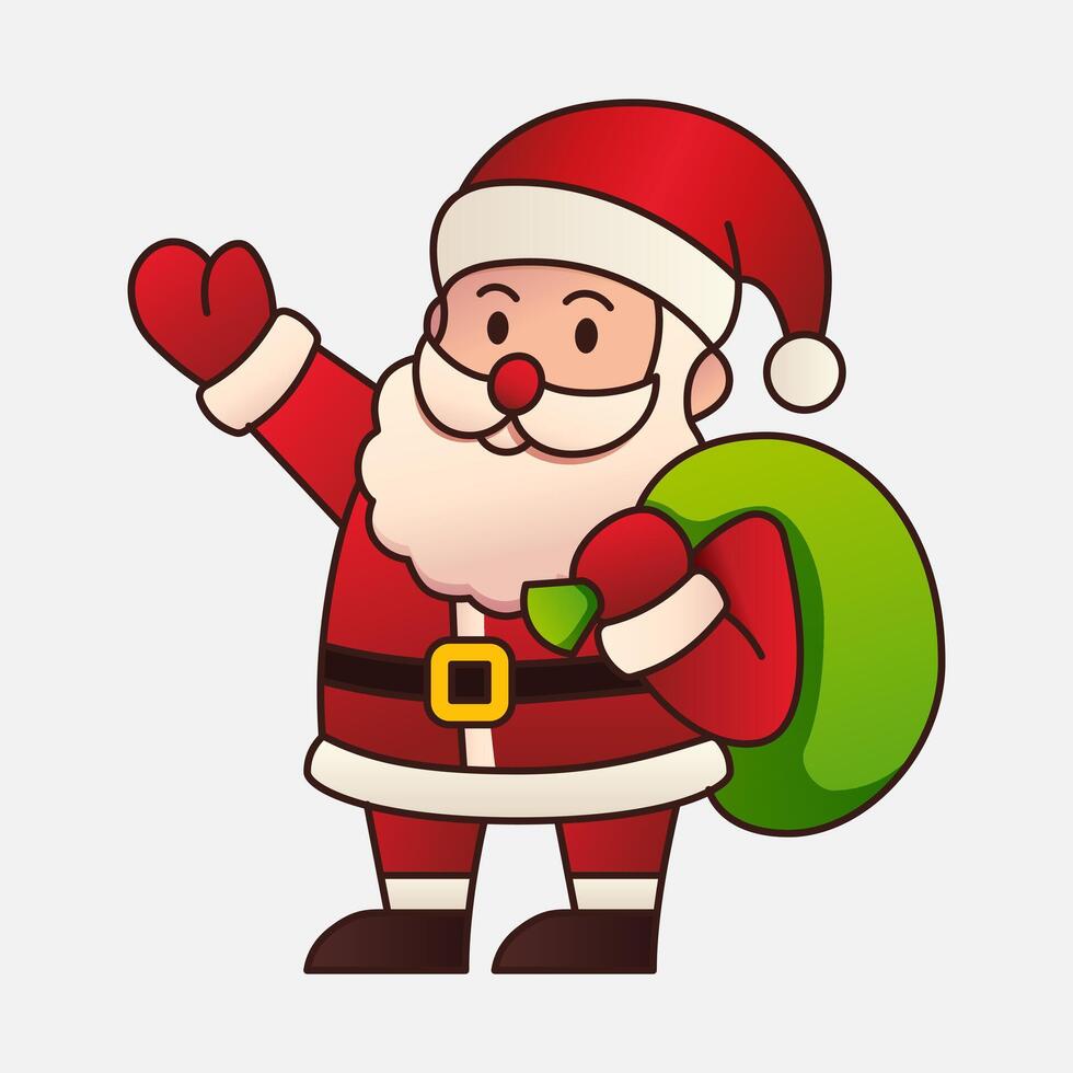 Santa Claus carrying a sack while welcoming Christmas icon vector