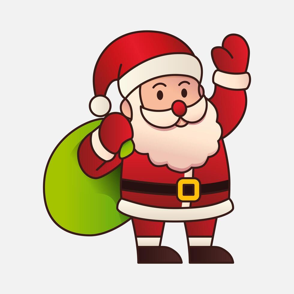 Santa Claus carrying sack and waving hand icon vector
