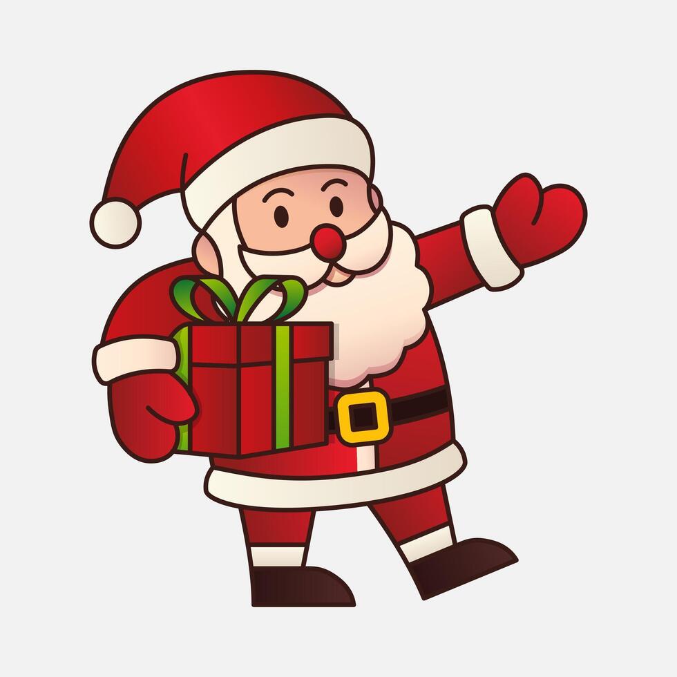 Santa Claus carrying christmas gift box icon vector