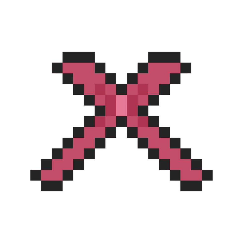 cute ribbon coquette shaped as X pixel art vector