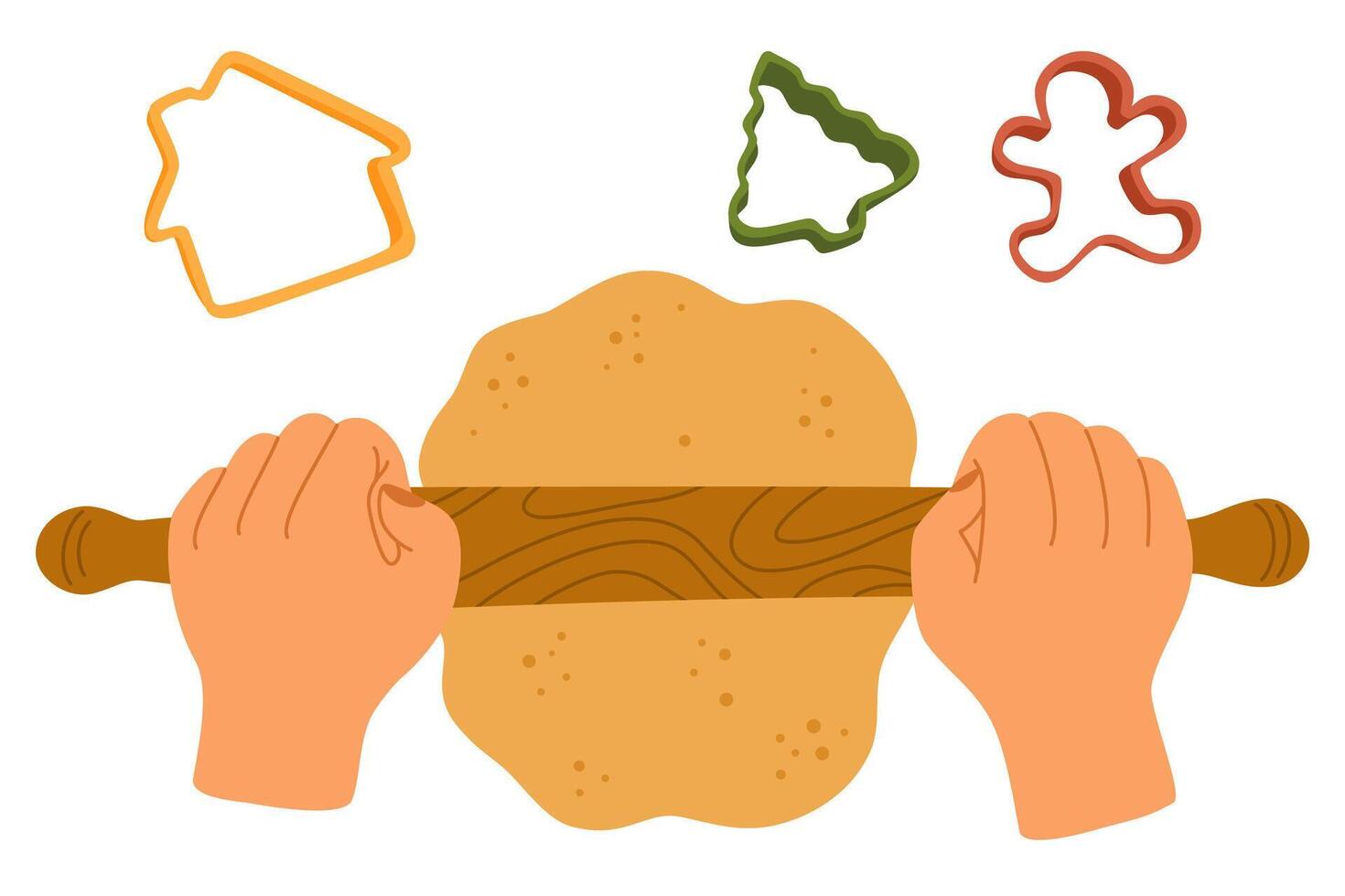 Kneading dough hands. Woman prepares homemade cookies. Cooking school. Flat illustration isolated on white background vector