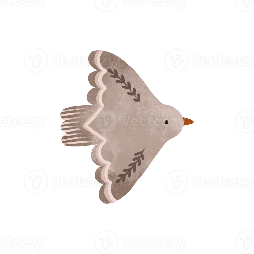 Dove with decorative patterns on wings. Symbol of peace. Bird of peace. Cartoon hand-drawn illustration on isolated background png
