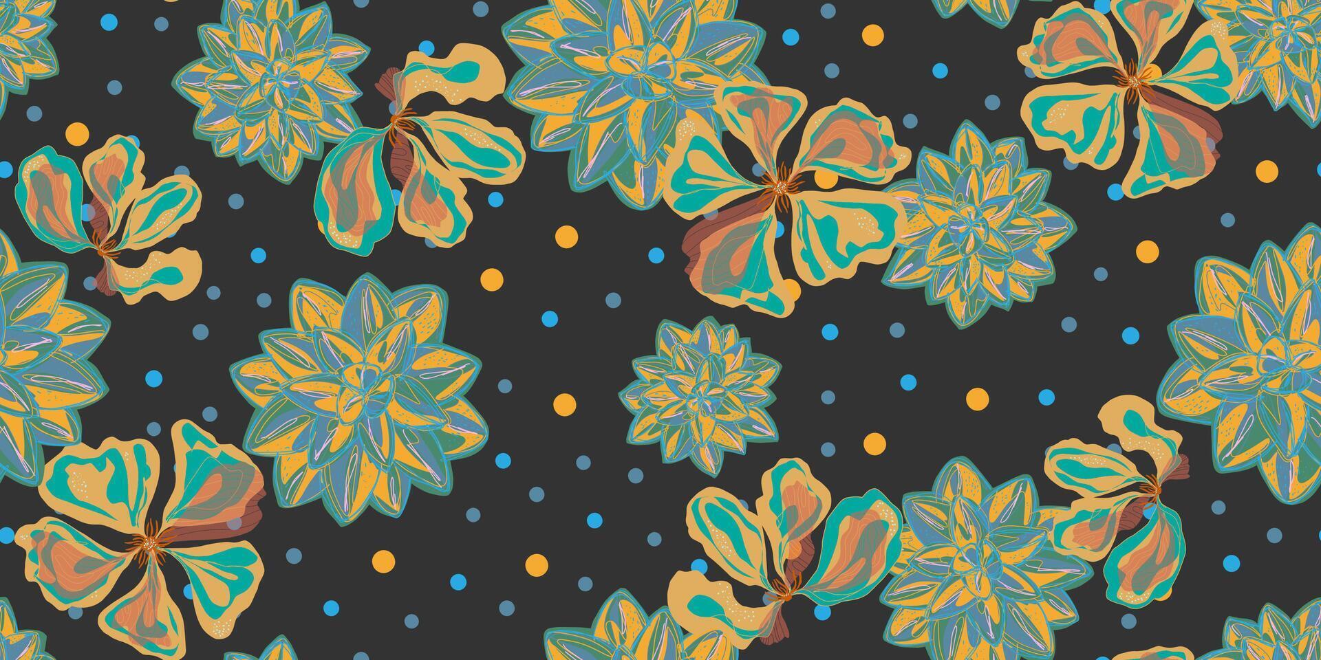 a colorful floral pattern on a black background vector