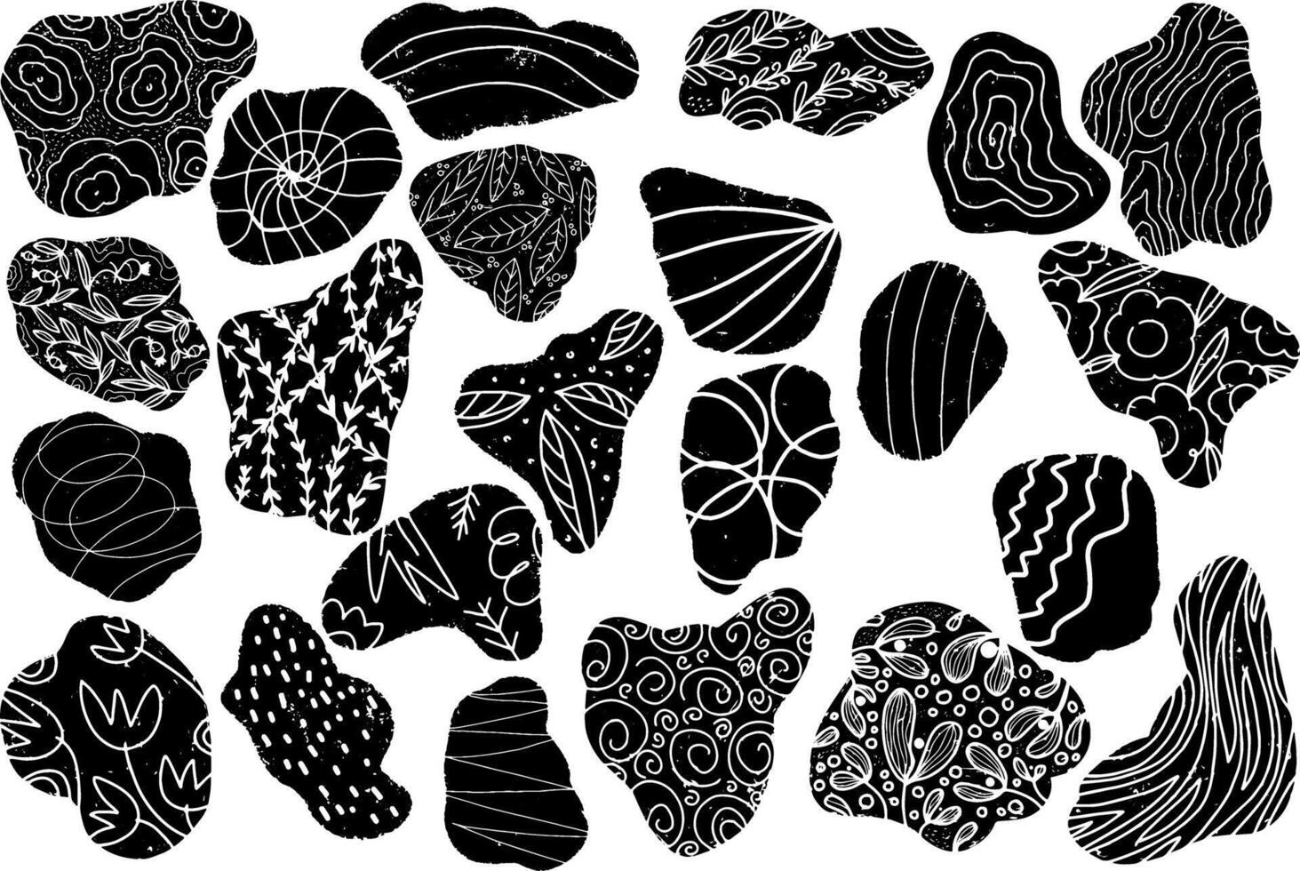 a set of black and white rocks and stones vector
