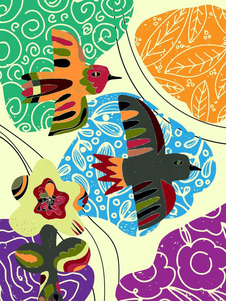 colorful birds flying in the air on a colorful background vector