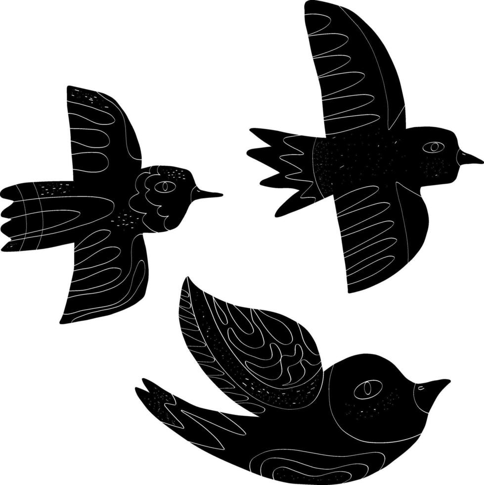 three black birds flying in the air vector