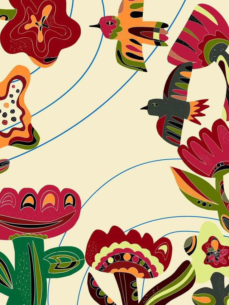a colorful pattern with birds and flowers vector