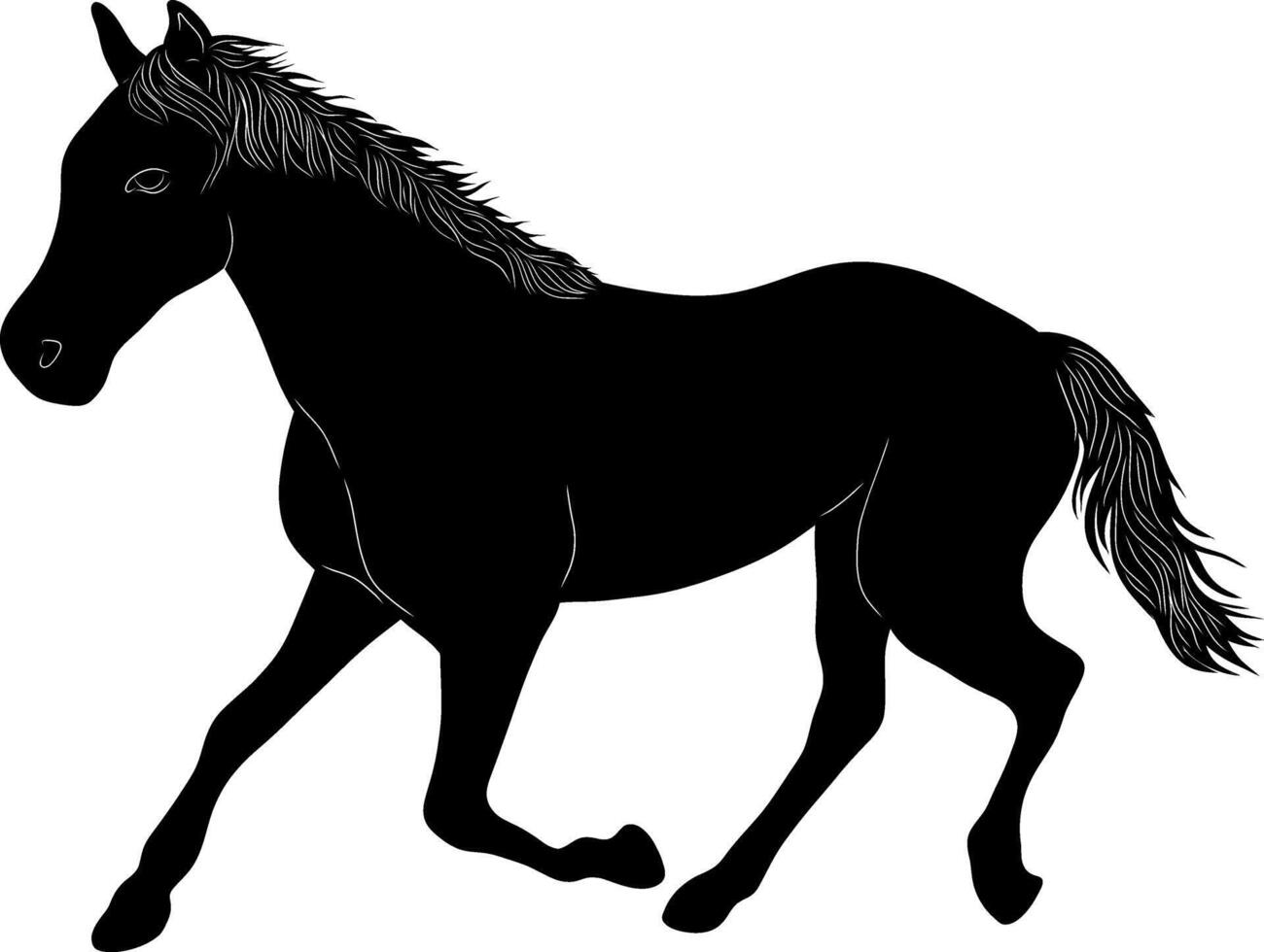 black silhouette of a horse running on a white background vector