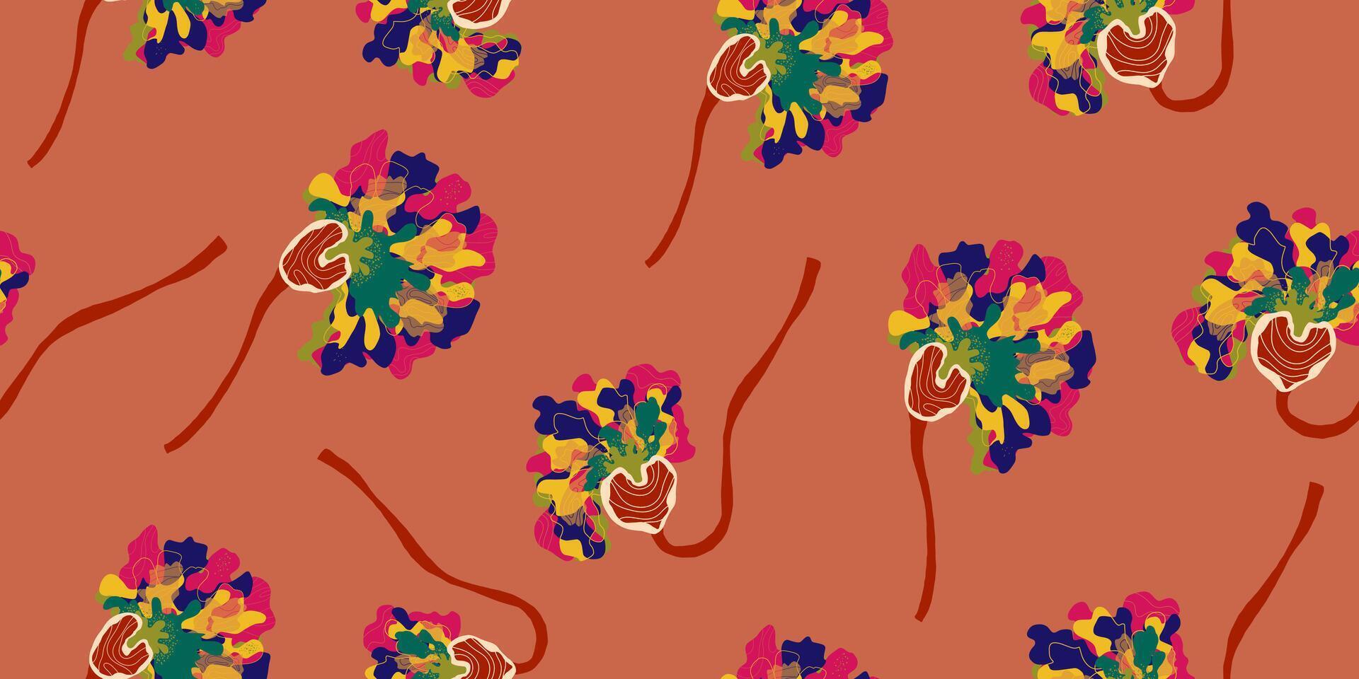 a pattern with colorful flowers on an orange background vector