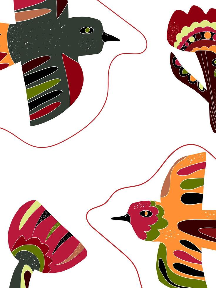 a set of four colorful birds with red and green feathers vector