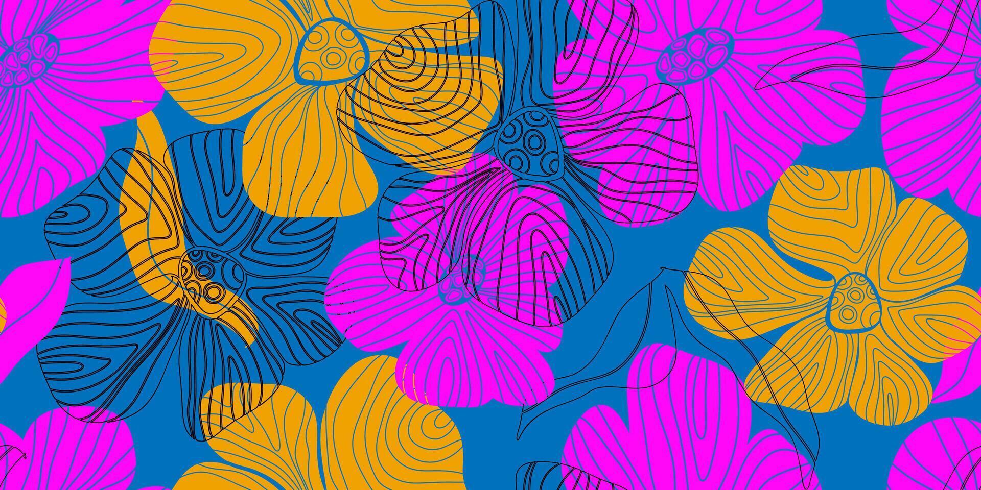 a colorful pattern with flowers on blue and orange vector