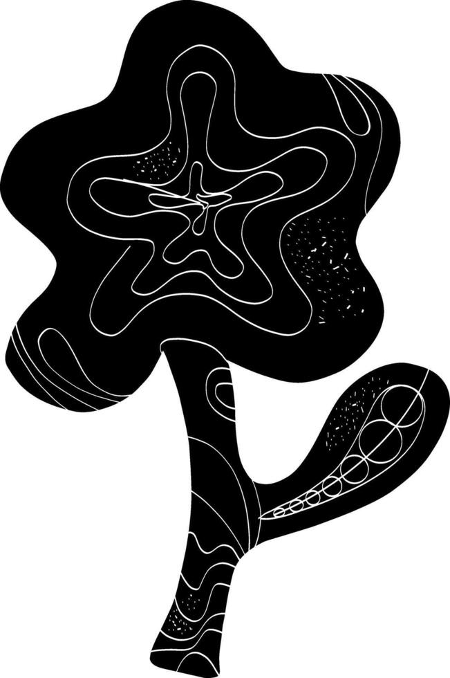 a black and white drawing of a tree with a star on it vector