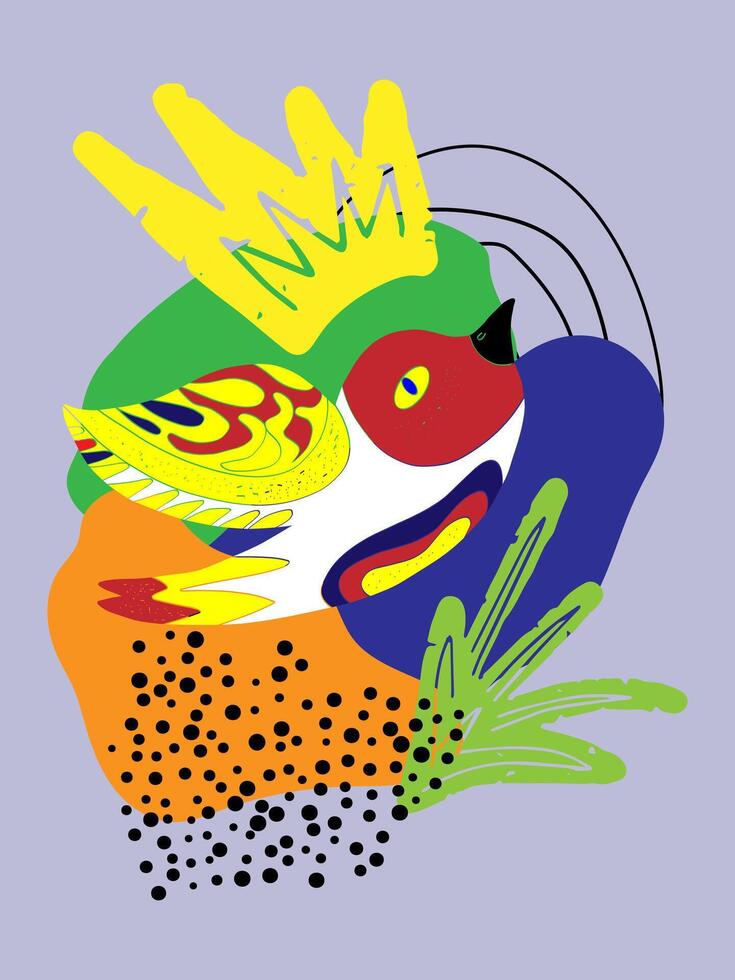 a colorful bird with a crown on its head vector