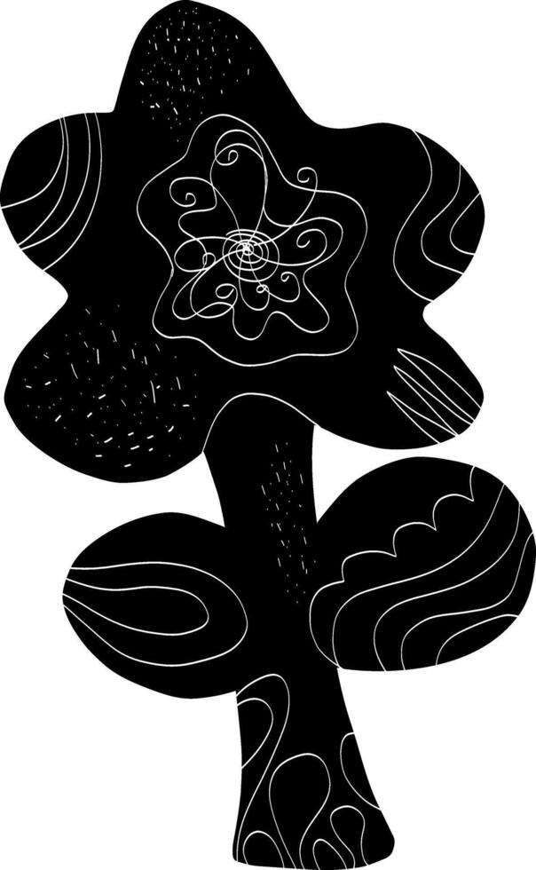 a black and white drawing of a tree with a flower vector