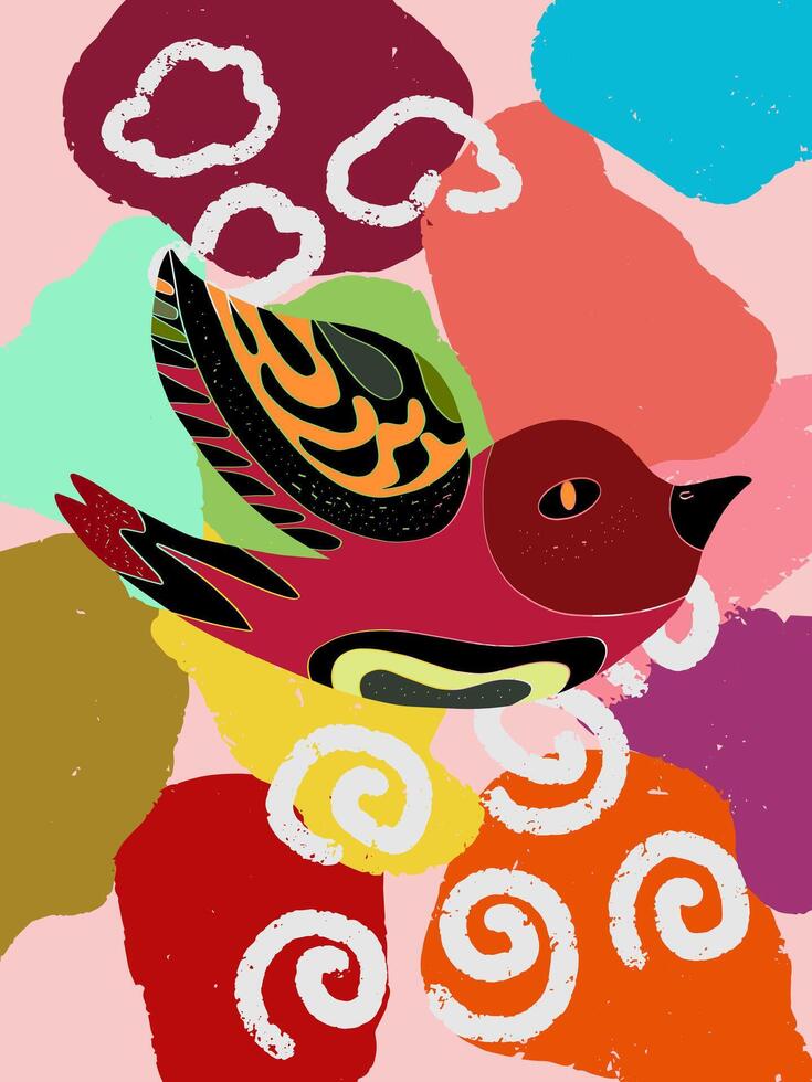 a colorful bird with a black and white head vector