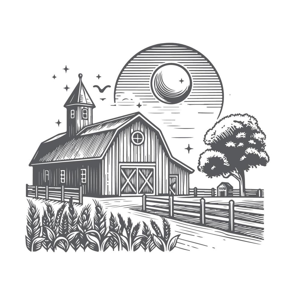 Farm Logo in Sketch Style vector