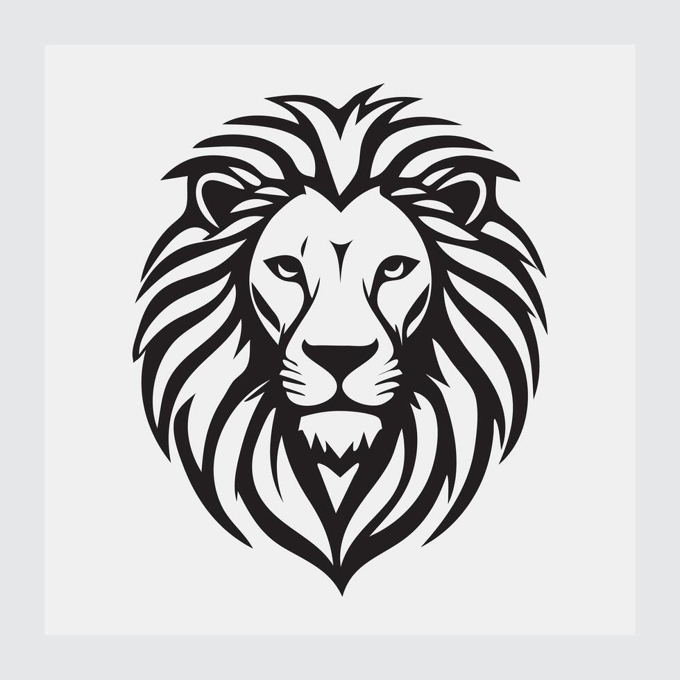 Silhouette Face of lion front view on dark background. lion face line art stiker and logo template. vector