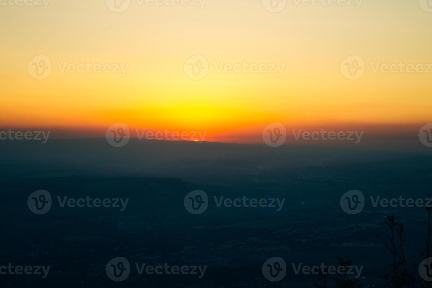 View of the city of Pyatigorsk from the top of Mount Mashuk on the sunset photo