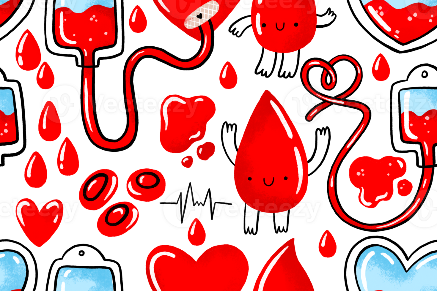 Seamless pattern with blood donation. Blood donor day. Cartoon illustration on isolated background png