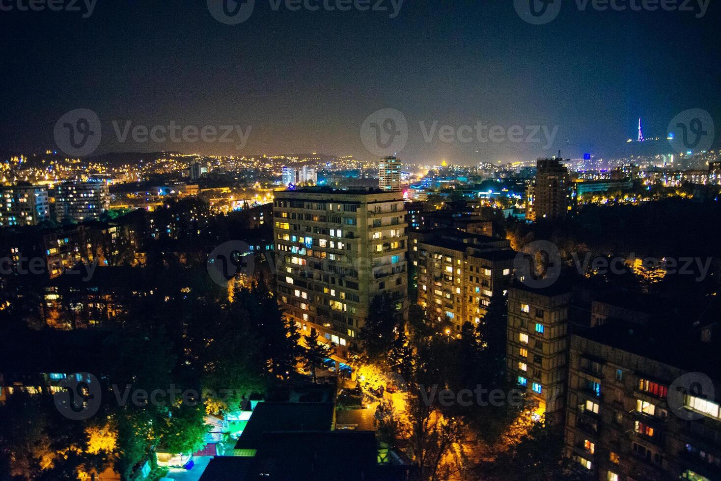 View from Mtatsminda mountain of night sky, Tbilisi, is the capital of Georgia. photo