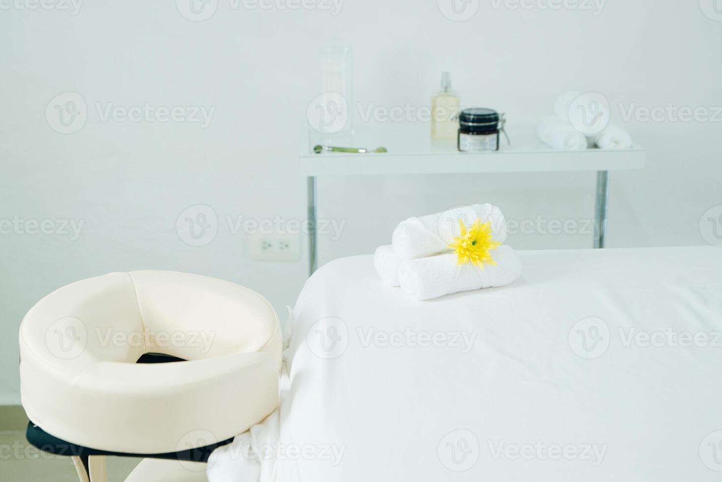 massage room in spa saloon. white massage table photo