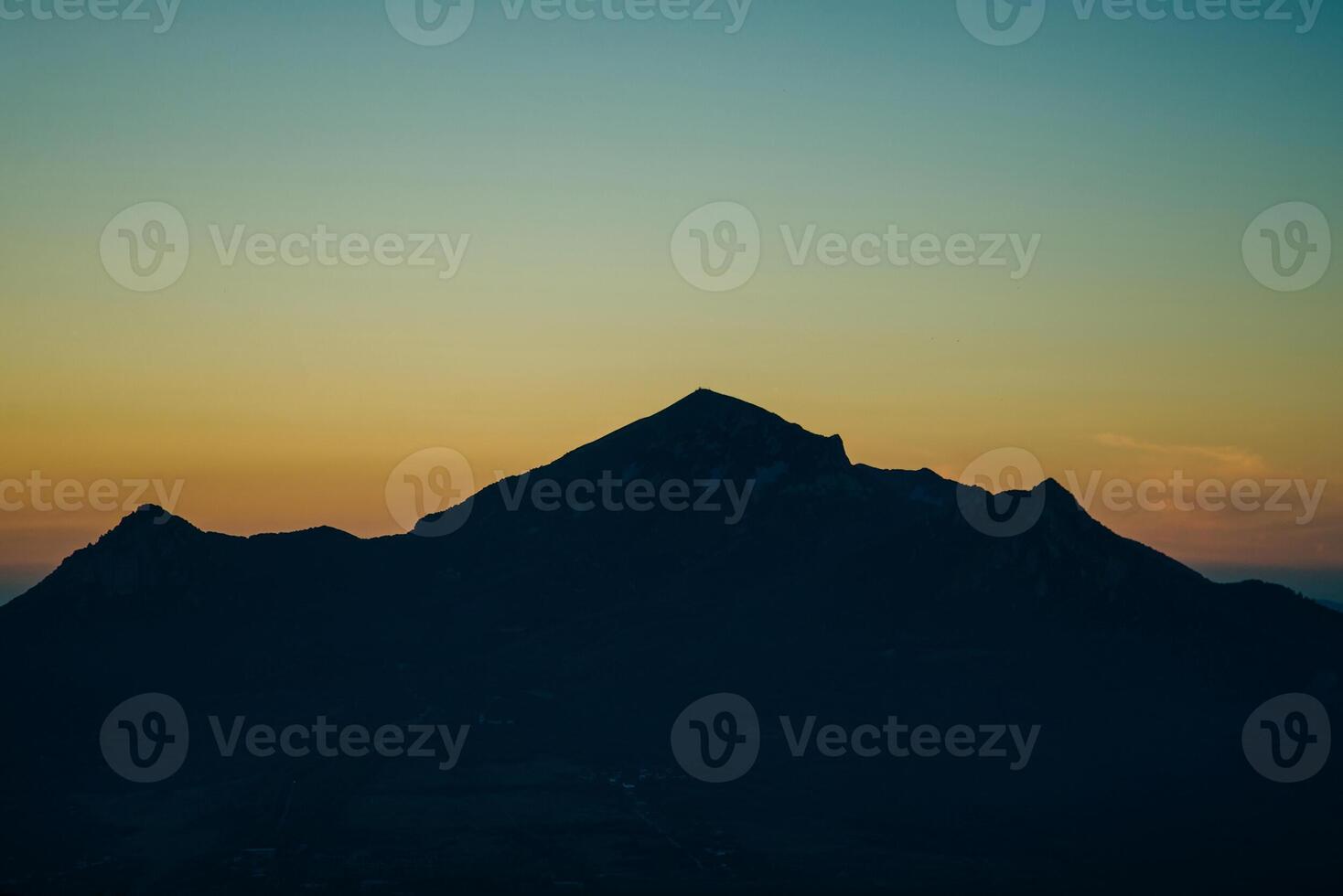 View of the city of Pyatigorsk from the top of Mount Mashuk on the sunset photo