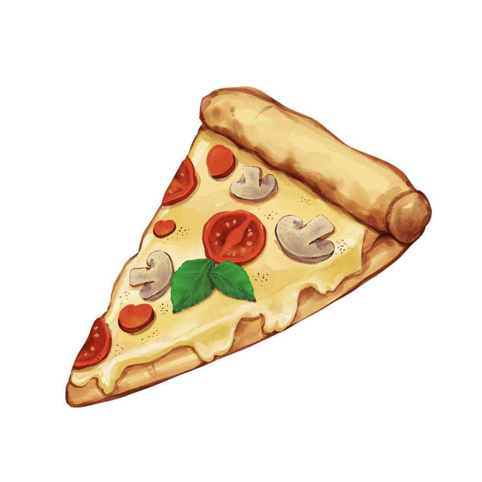 A slice of cheesy pizza with mushroom png