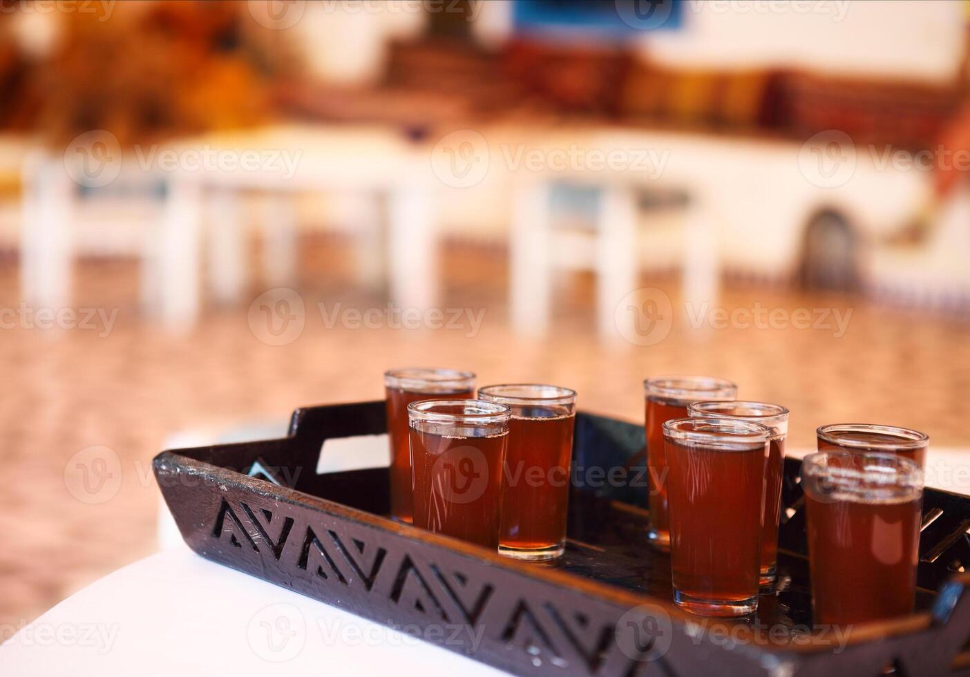 Hot tunisian tea on the tray photo