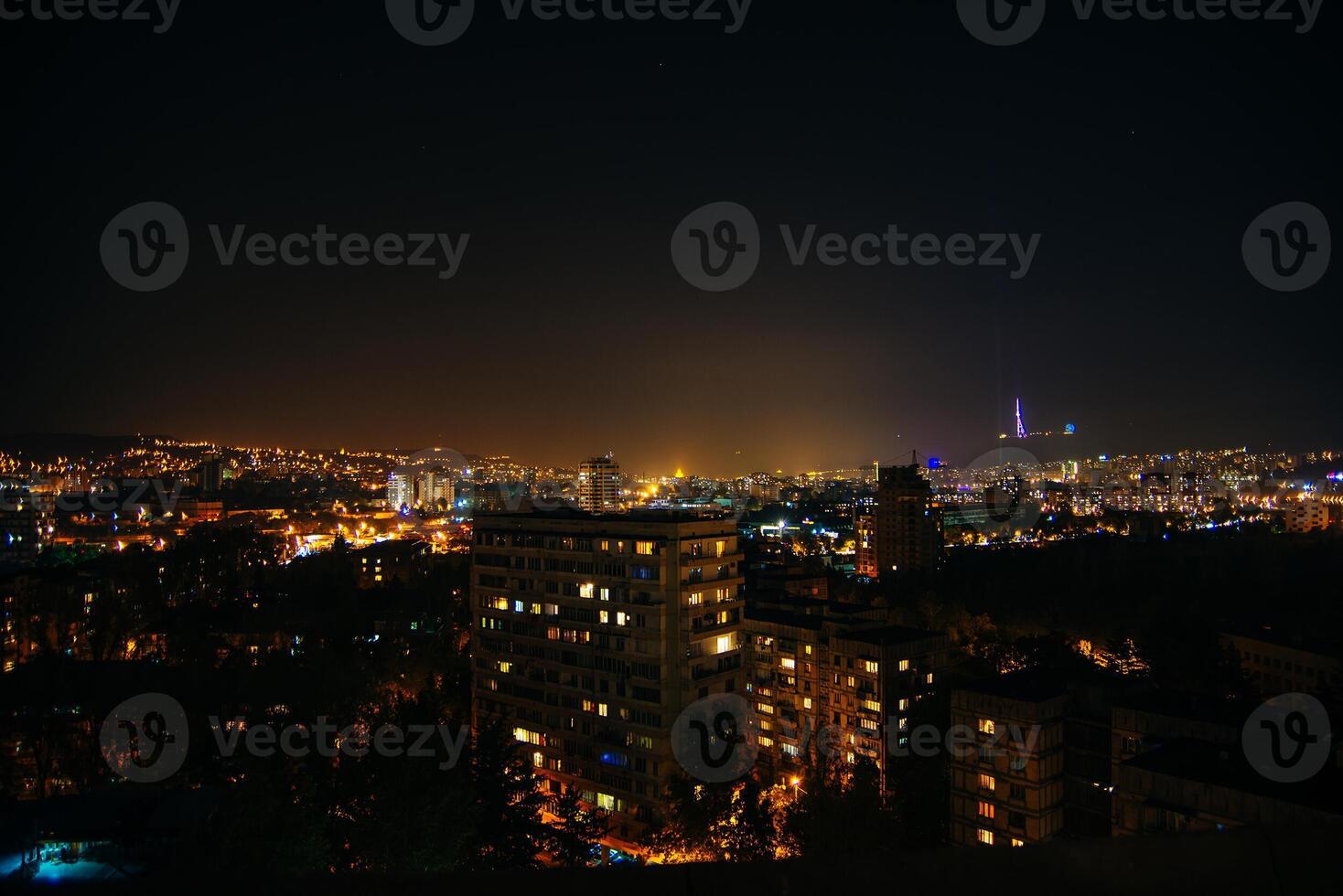 View from Mtatsminda mountain of night sky, Tbilisi, is the capital of Georgia. photo